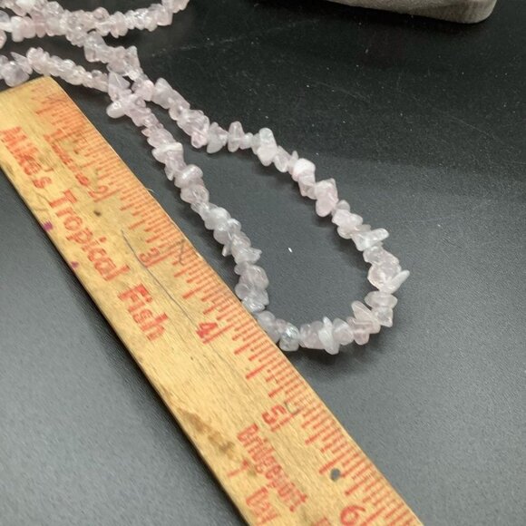 Pink Quartz Semi Precious Gemstones Chips Necklace Continuous Loop No Clasp - Picture 5 of 5